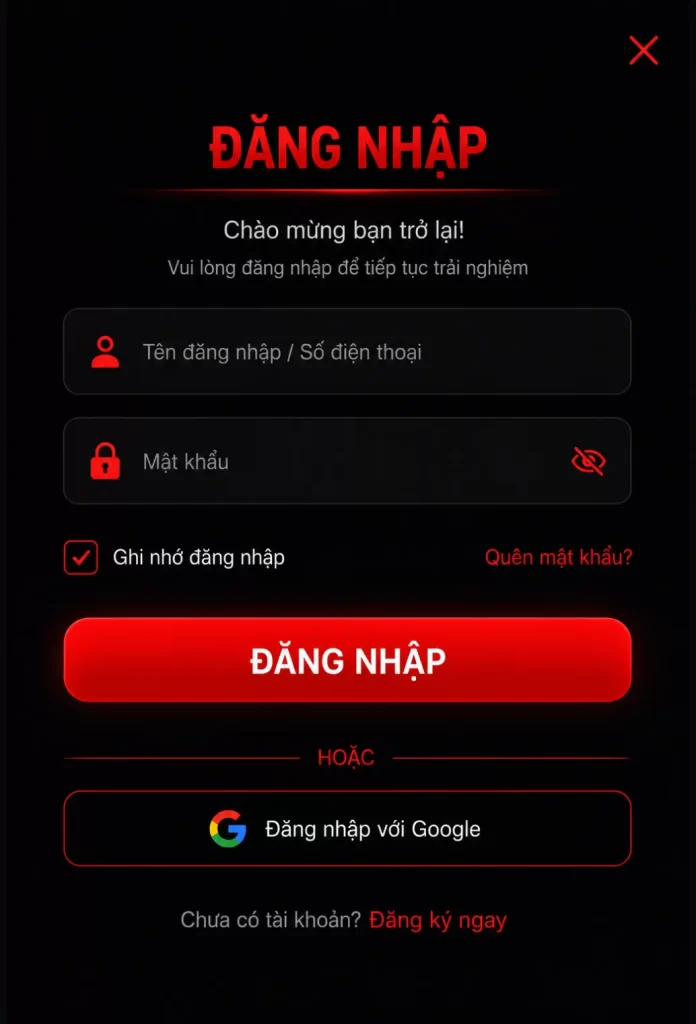 Giao diện đăng nhập tài khoản 89KING